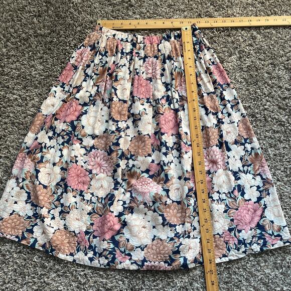 Vintage Midi Skirt Size 8 Pink Cream Floral Print Pleated A Line Cottagecore 90s - Picture 10 of 11